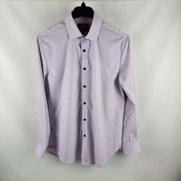 WRK Dress Shirt Mens 16 Pink Blue Geometric 4 Way Stretch L/S Button Up - Picture 1 of 6